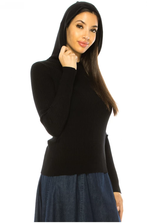 Comfortable Ribbed Hoodie In Black