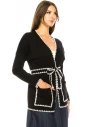 V-Neck Cardigan With A Belt In Black