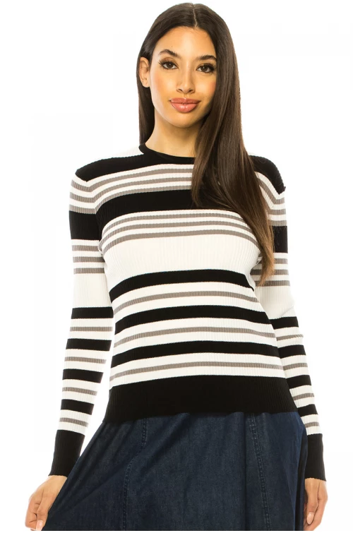 Striped Ribbed Sweater In Black & White