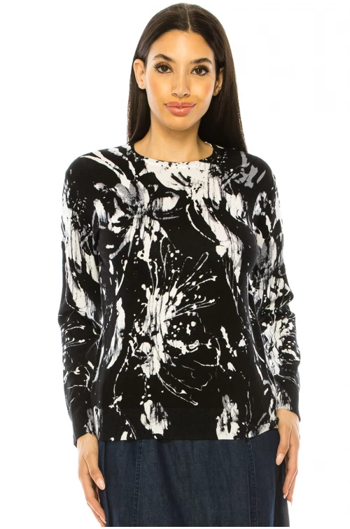 Crewneck Printed Sweater In Black & White
