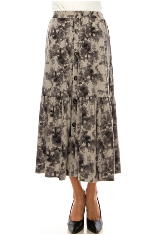 Flared Hem Printed Midi Skirt in Grey