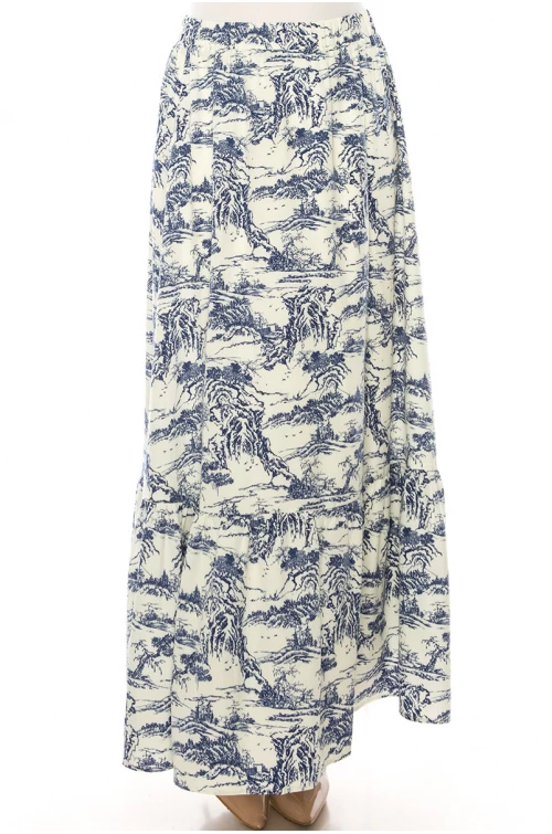 Toile-Print Chiffon Maxi Skirt
