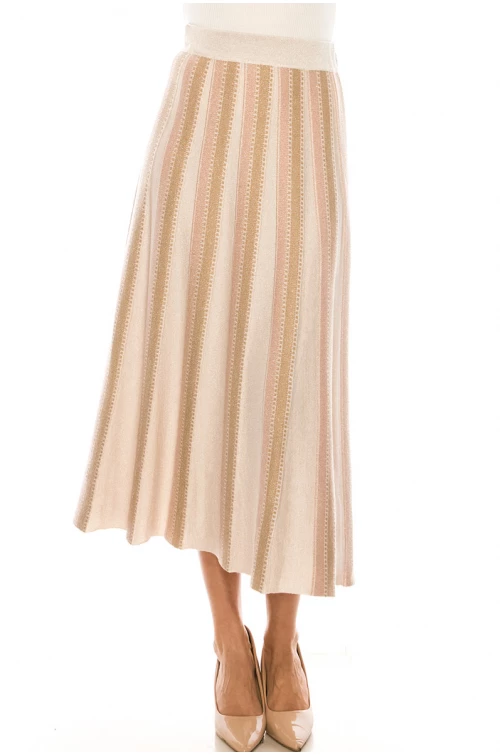 Pink Vertical Stripes Midi Skirt