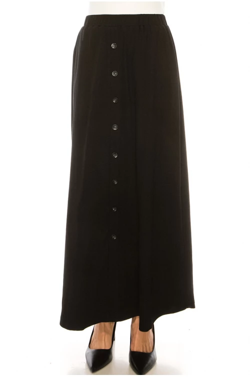 Black Knit Button Detail Maxi Skirt