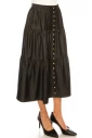 Black Denim Midi Tiered Skirt