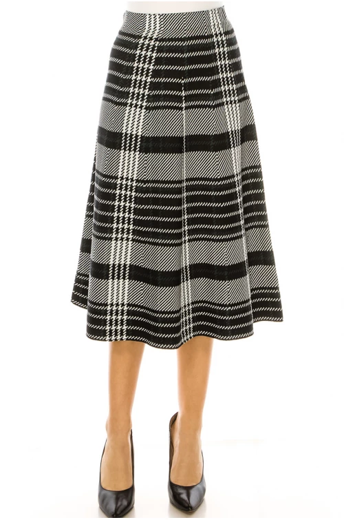 Black And White Plaid Midi Skirt