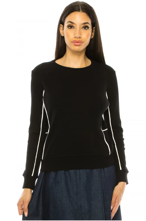 Black Long Sleeve T-Shirt With Stripes