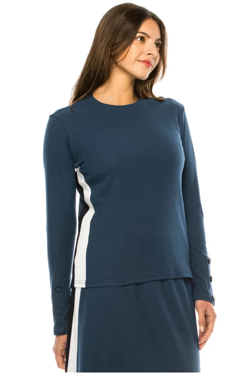 Blue Long Sleeve T-Shirt With Side Stripes