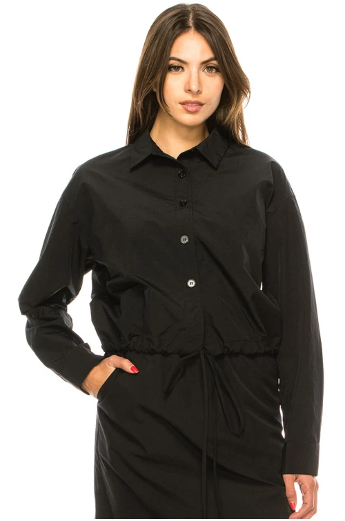 Black Nylon Long Sleeve T-Shirt
