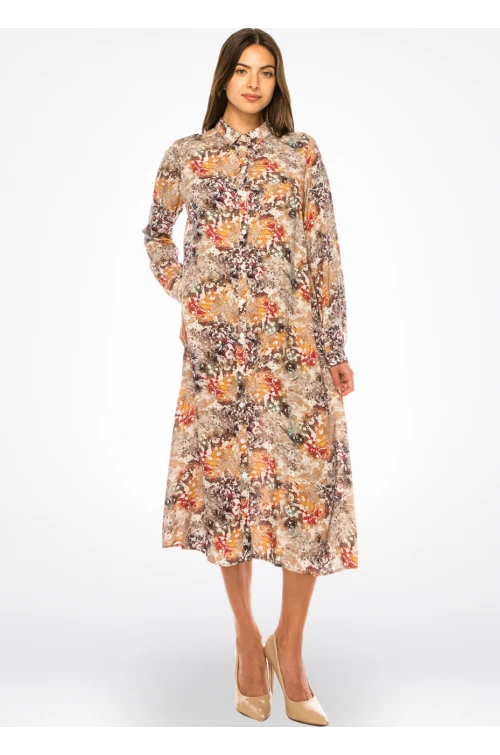Beige brushstroke midi dress