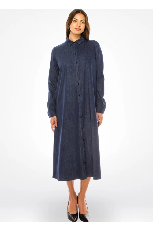 Navy denim classic midi dress