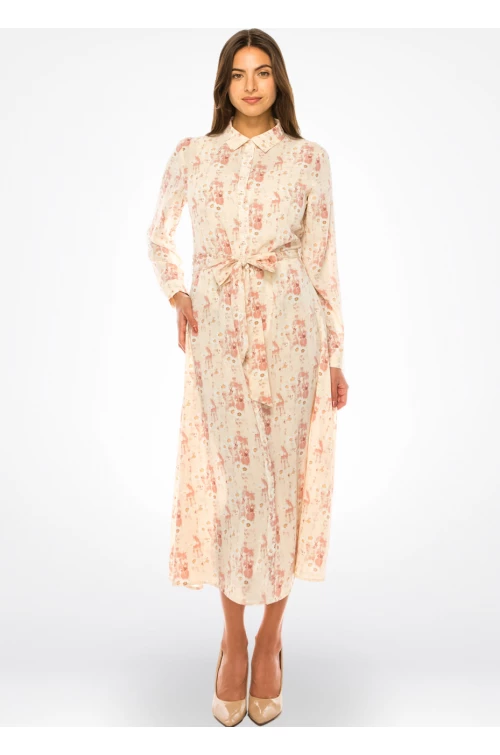 Coral petal print wrap dress