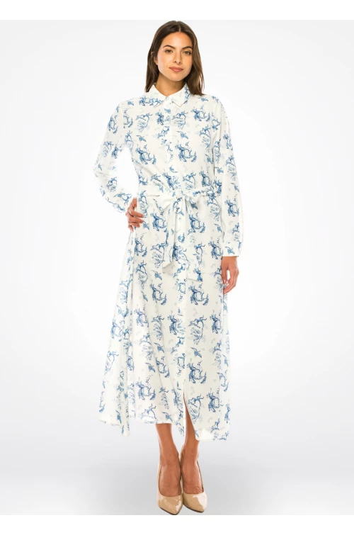 White azure blossom maxi dress