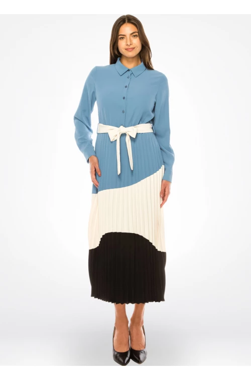 Olive stripe belted midi dress