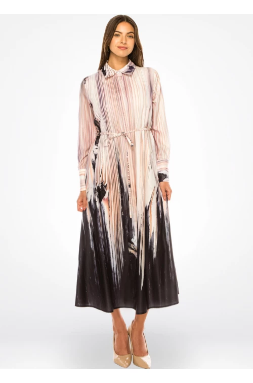 Elegant Pink Abstract Shirtwaist Dress