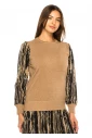 Golden Shimmer Knit & Abstract Sleeve Top