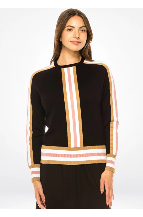 Pink Accented Black Knit Top