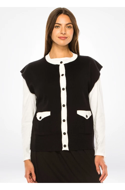 Black & White Trim Knit Vest