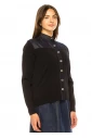 Denim-Trimmed Button-Up Cardigan - Classic Black