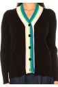 Rainbow Trim Black Cardigan – Playful Accent