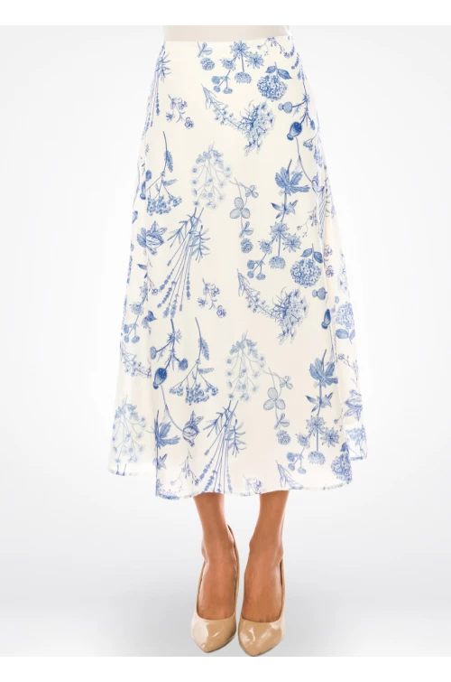Floral Midi Skirt - Classic Blue on White