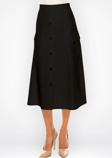 Onyx Pocketed A-Line Midi Skirt