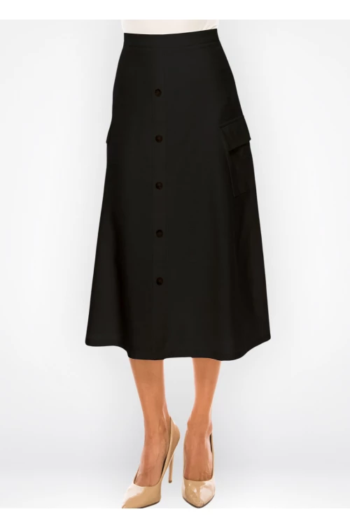 Onyx Pocketed A-Line Midi Skirt