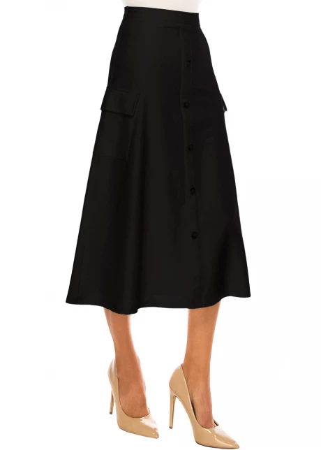 Onyx Pocketed A-Line Midi Skirt
