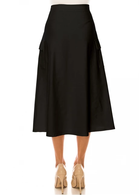 Onyx Pocketed A-Line Midi Skirt