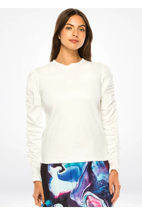 Essential White Ruched-Sleeve Tee
