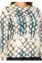Beige & Teal Ikat Print Long-Sleeve Top