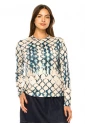 Beige & Teal Ikat Print Long-Sleeve Top
