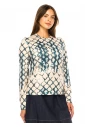 Beige & Teal Ikat Print Long-Sleeve Top