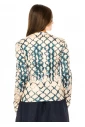 Beige & Teal Ikat Print Long-Sleeve Top