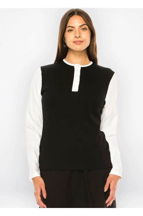 Black & White Button Accent Top