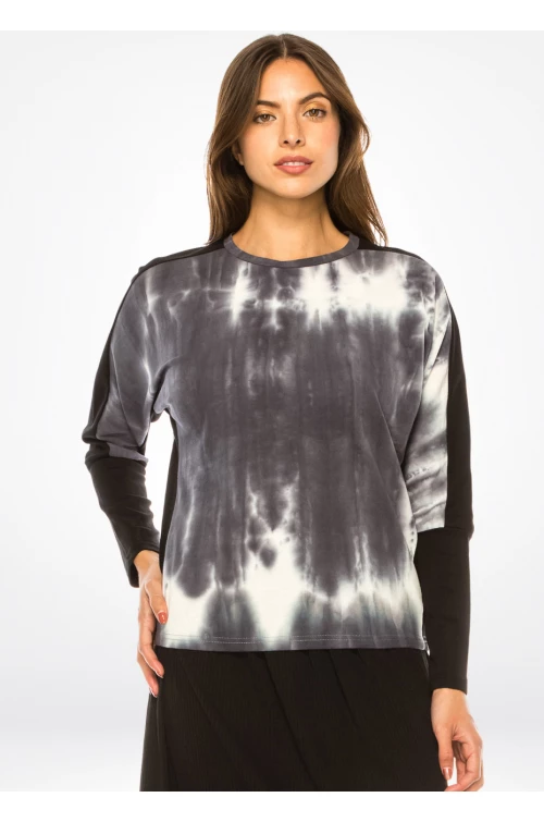 Charcoal Swirl Tie-Dye Long Sleeve Top