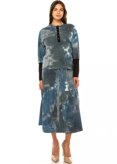 Blue Haven Tie-Dye Midi Skirt