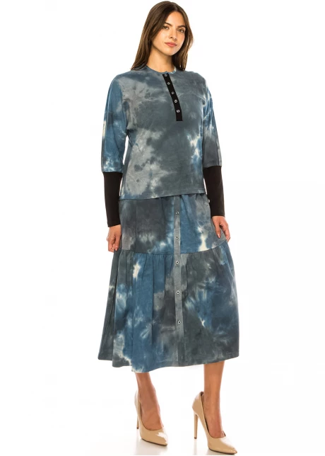 Blue Haven Tie-Dye Midi Skirt