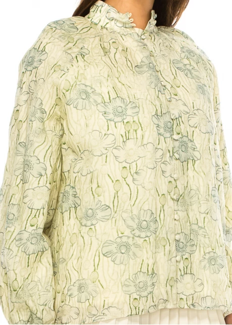 Spring Blossom Button-Up Green Blouse