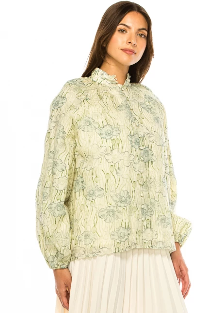 Spring Blossom Button-Up Green Blouse