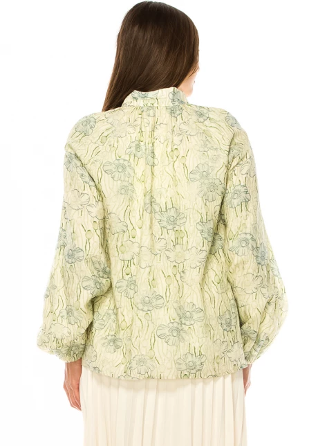 Spring Blossom Button-Up Green Blouse