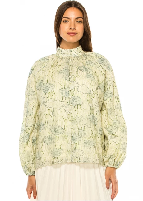 Spring Blossom Button-Up Green Blouse
