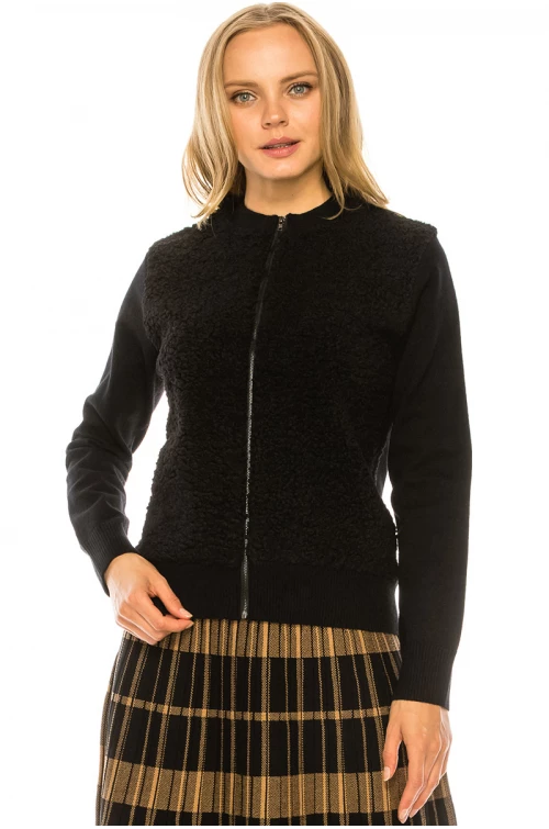 Black Sherpa Zip Up Jacket