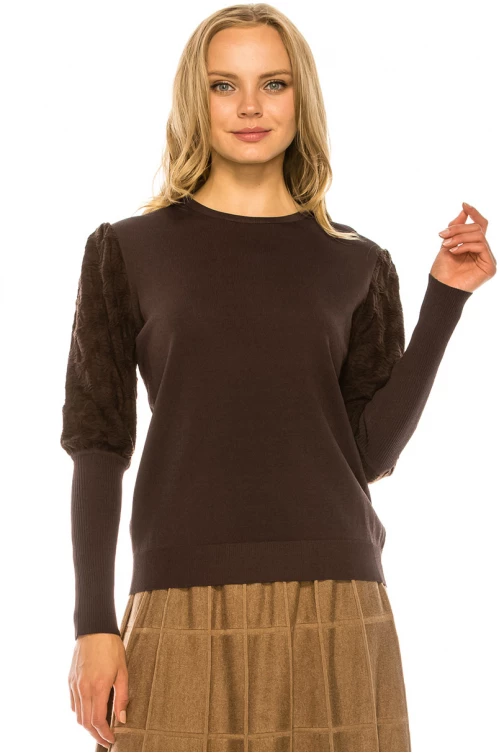 Metallic Sleeve Sweater - BROWN