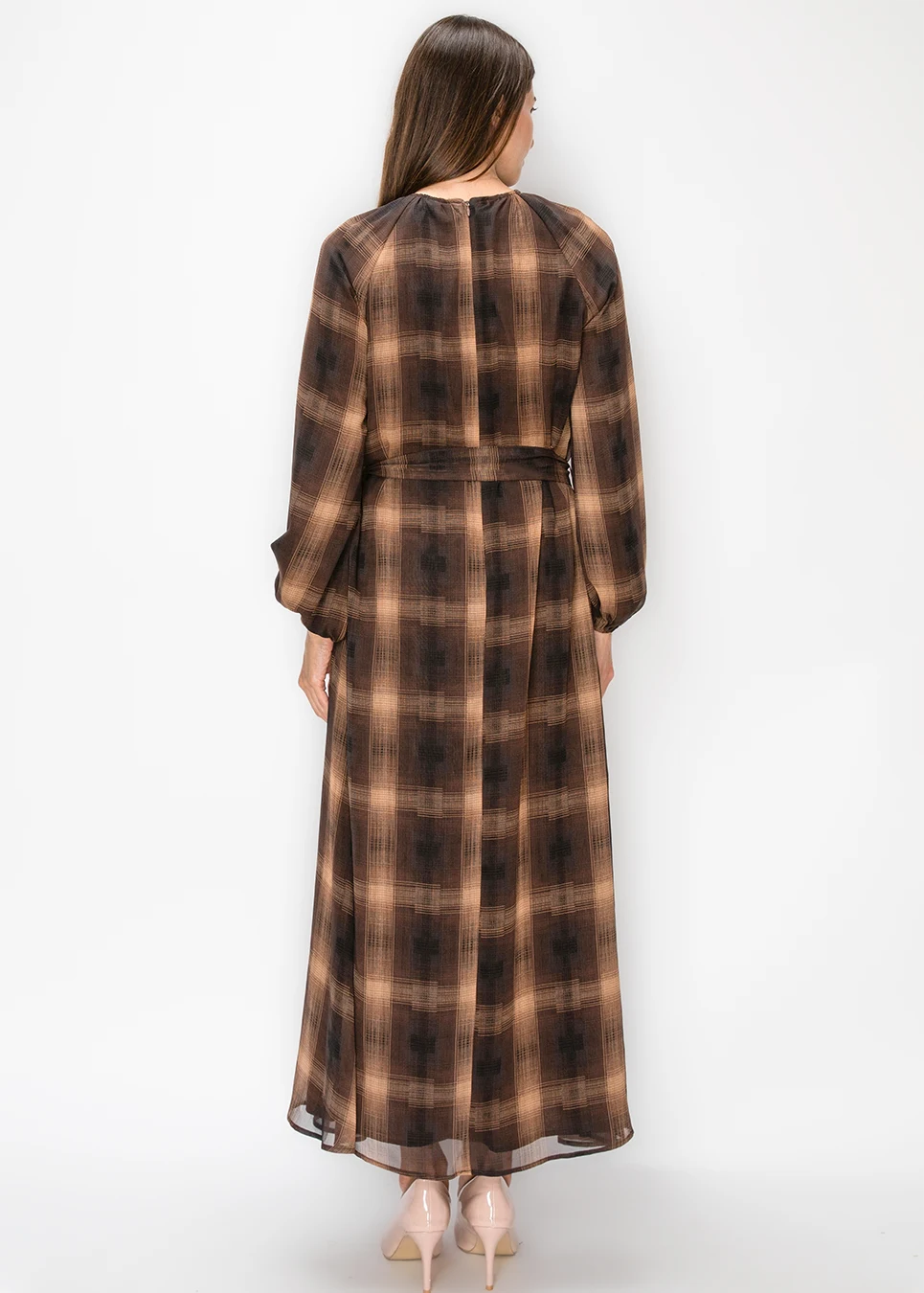 plaid chiffon dress Camel Maxi – Size L – Brown Lela rose Vintage Mini Dress wk37 A boho fall essential Size:W42/32