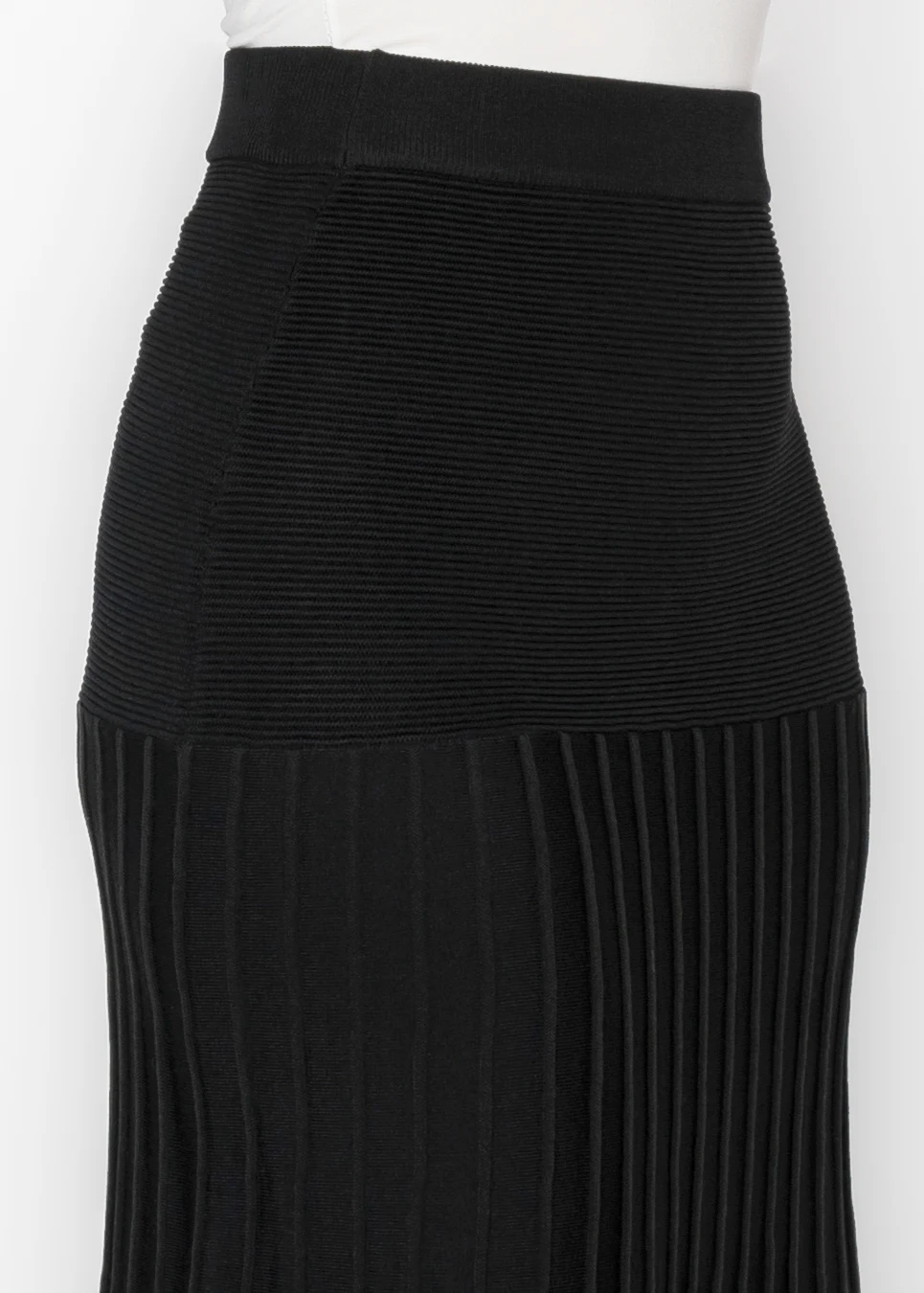 Black Ribbed Knit Skirt with Pleated Panel | Modest Women Clothing