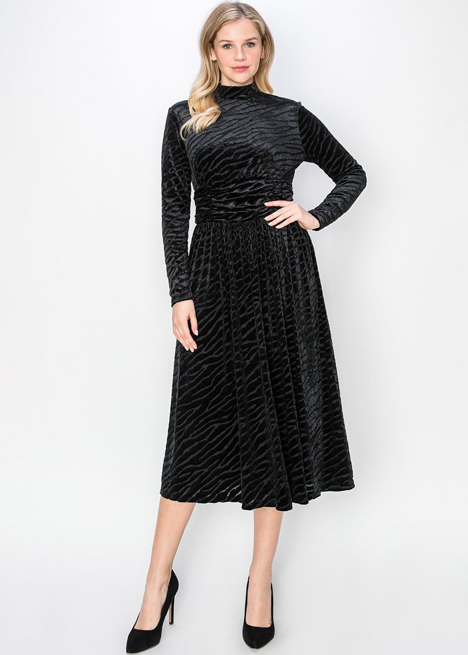 knee length dresses for ladies Amari Silk-Velvet Midi Dress in Black main image 1