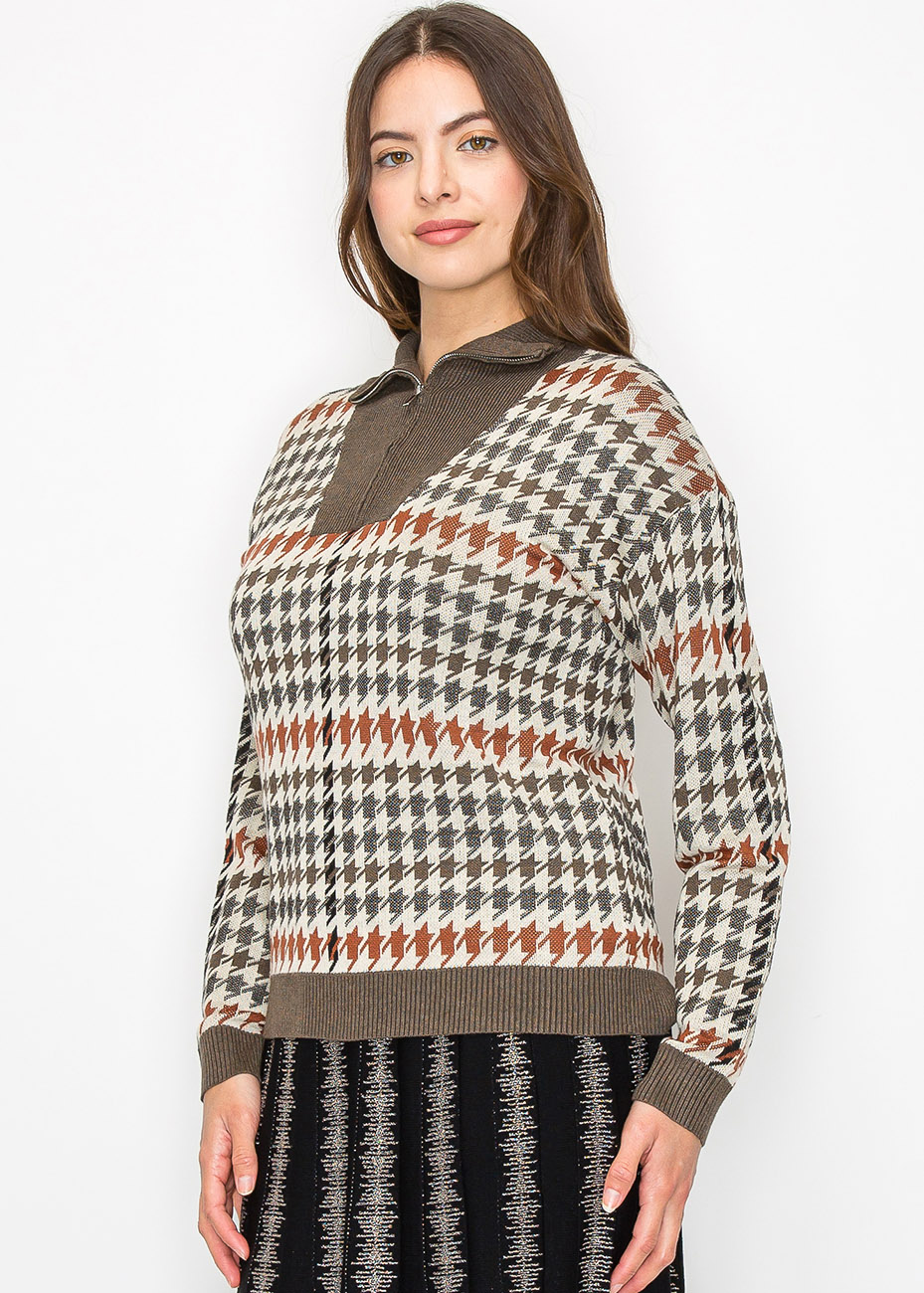 トップス Lumignon Houndstooth fur knit top Autumn Houndstooth Knit Sweater | Modest Women Clothing - YAL New York