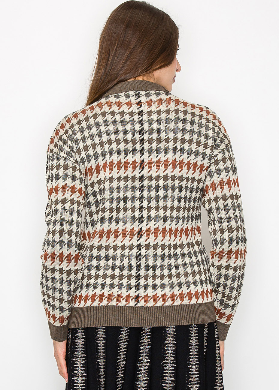 Autumn Houndstooth Knit Sweater | Modest Women Clothing - YAL New York