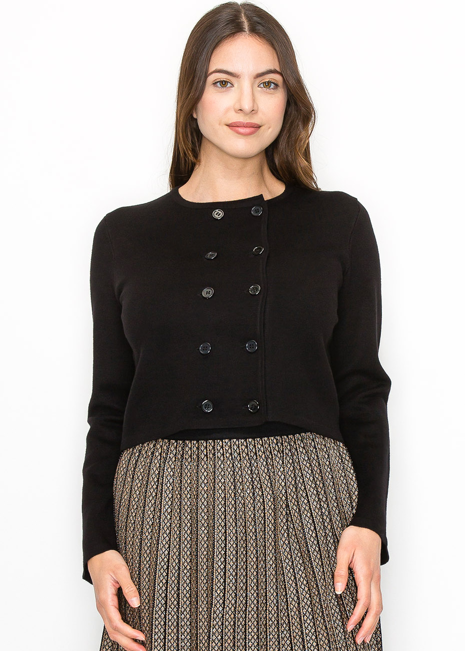 Black Double-Breasted Button Cardigan | Modest Women Clothing